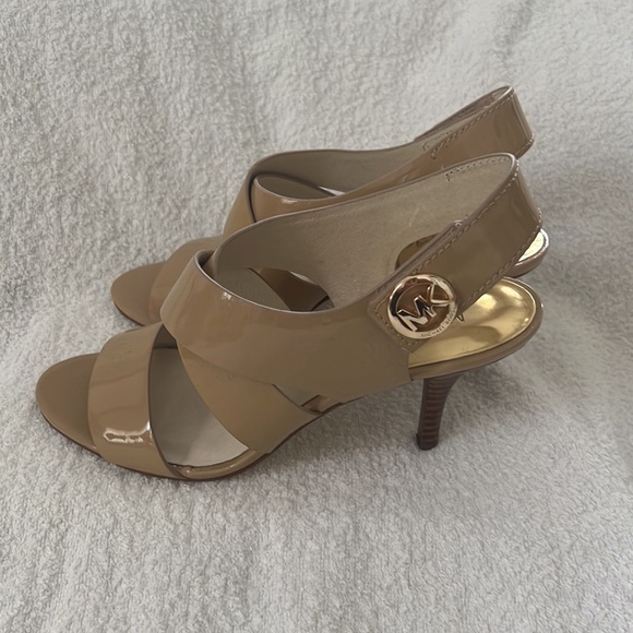 MICHAEL Michael Kors Nude Open Toe Sandals - Joselle Logo High-Heel - Picture 5 of 9